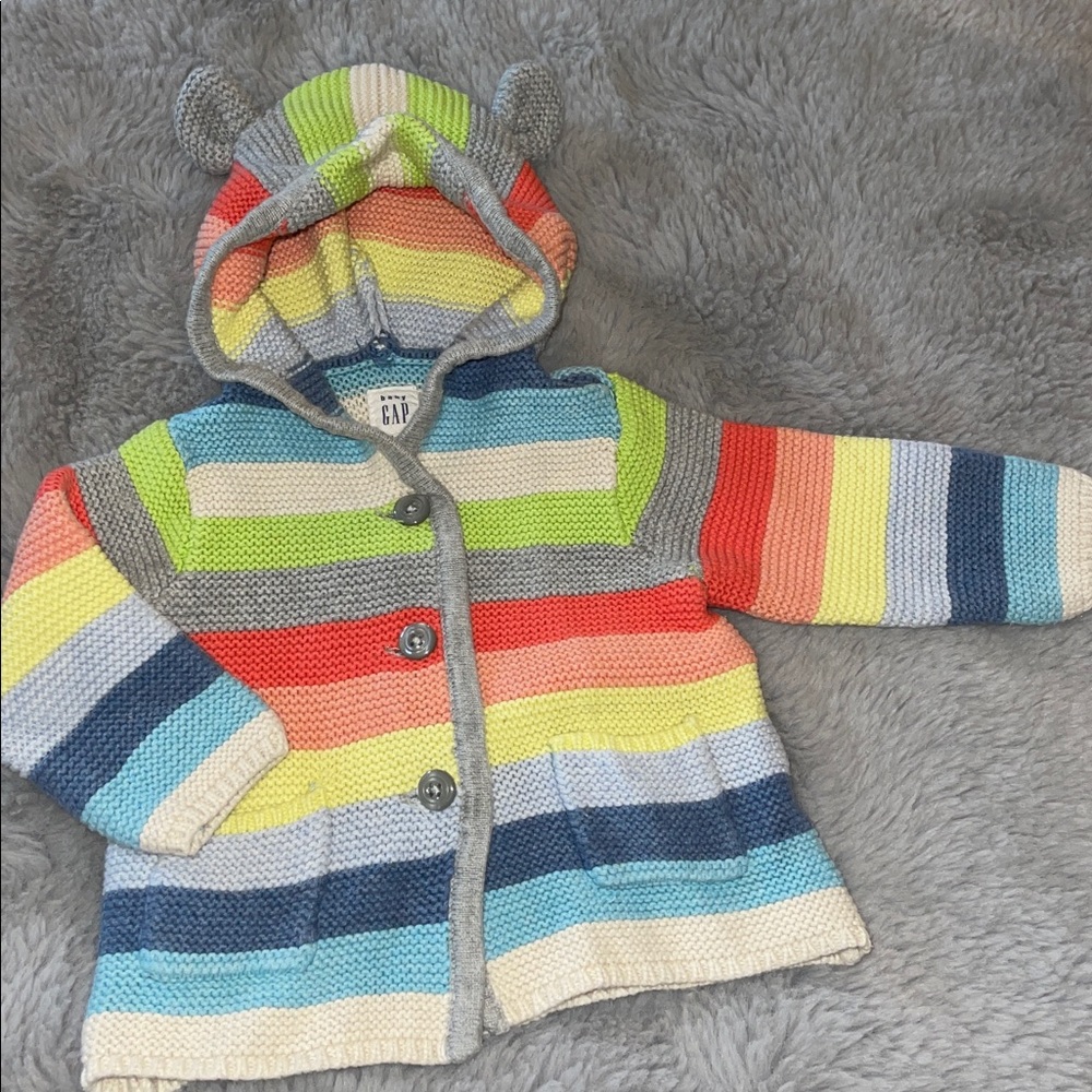 Baby Gap Teddy Bear Sweater Sz 3/6M Knit Rainbow Striped